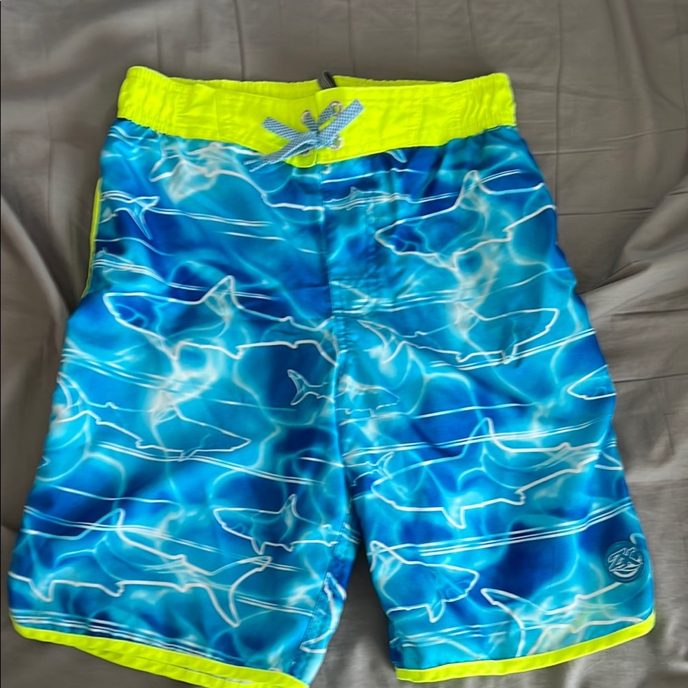 Zero Exposure Blue and Yellow Shark Print Swim Shorts